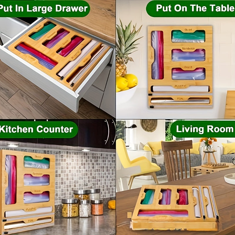 1pc Bamboo Storage Box 6 in 1 Kitchen Drawer Organizer