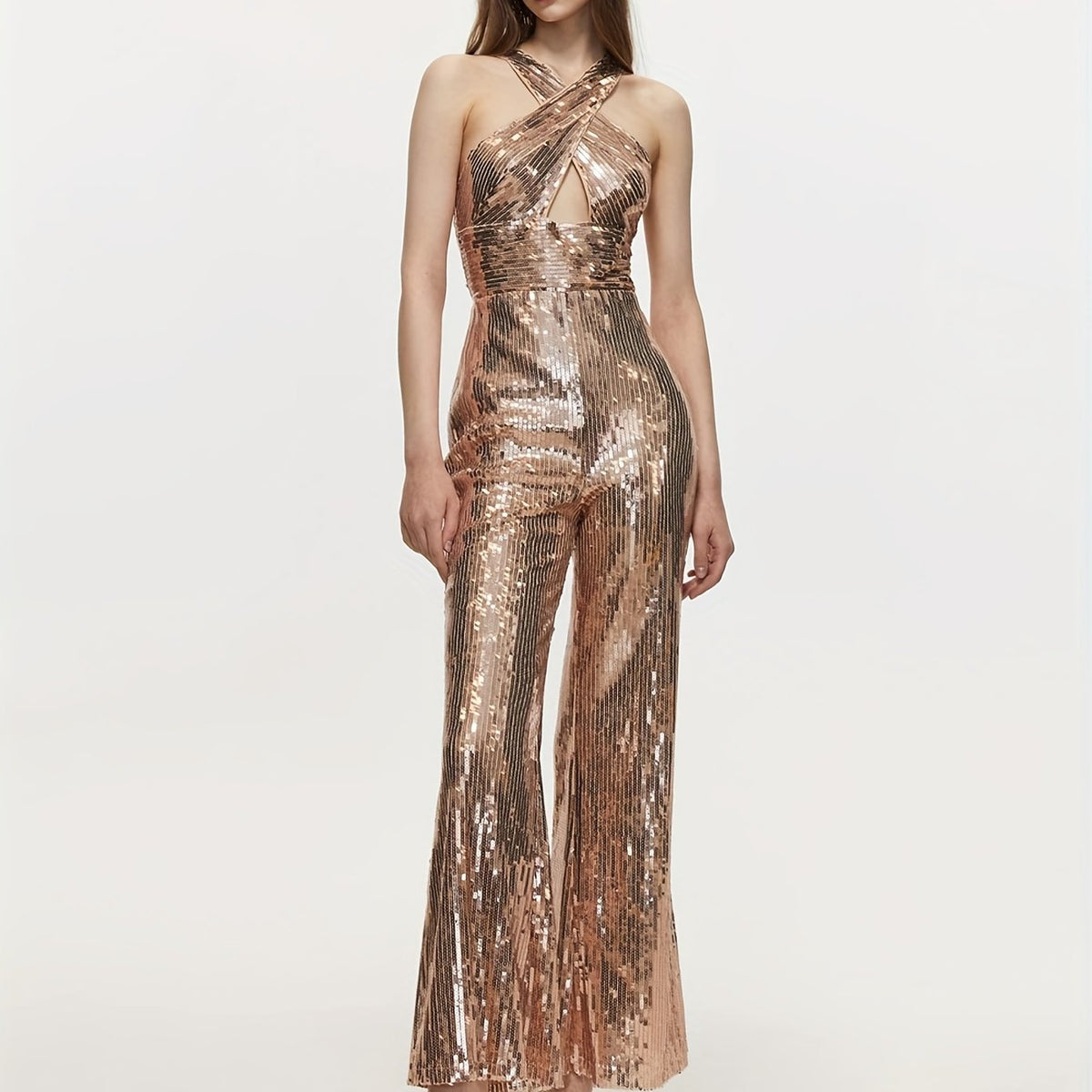 Sparkling Criss Cross Jumpsuit Wide Leg