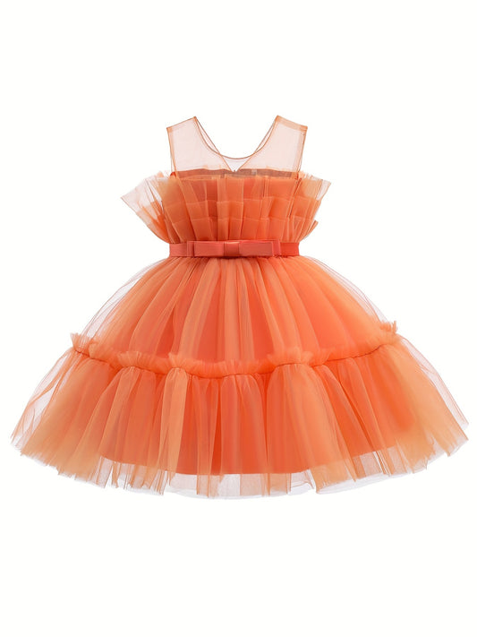 Toddler Girl Princess Dress Tulle Bow Birthday Flower Girl Dress
