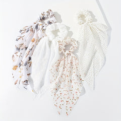 4pcs Flower Print Scrunchies Polka Dot Hair Rope Hair Accessories