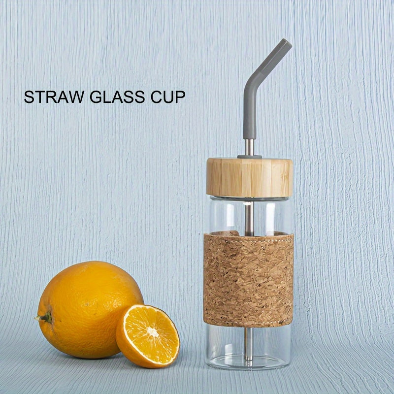 400ml Reusable Glass Water Cup with Straw and Cork Sleeve