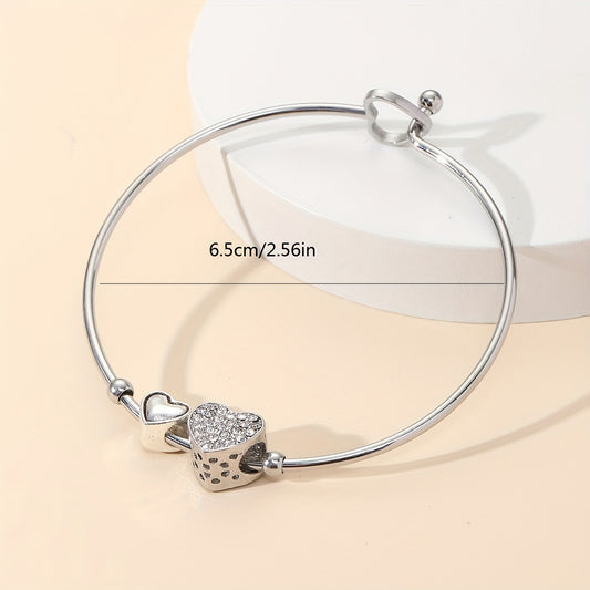 304 Stainless Steel Bangle with Glass Charm