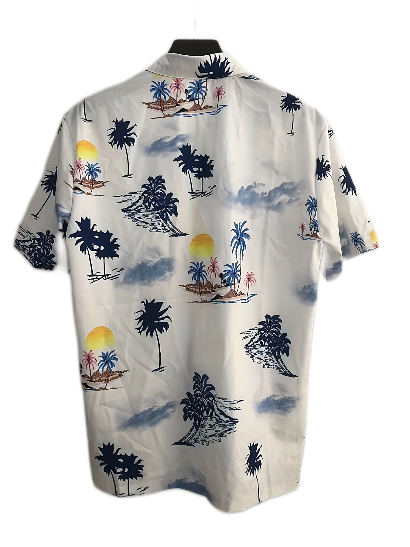 Men's Palm Trees Beach Print Short Sleeve Button Up Shirt