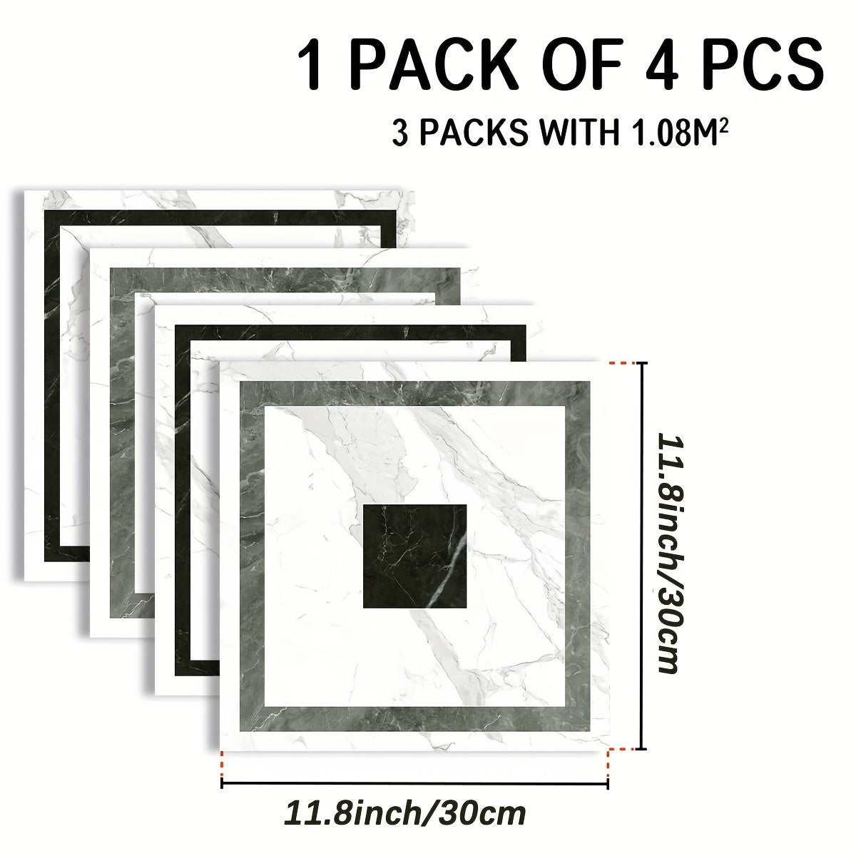 4pcs Retro Checkered Pattern Floor Stickers Non-slip Waterproof Tile Stickers