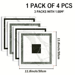 4pcs Retro Checkered Pattern Floor Stickers Non-slip Waterproof Tile Stickers