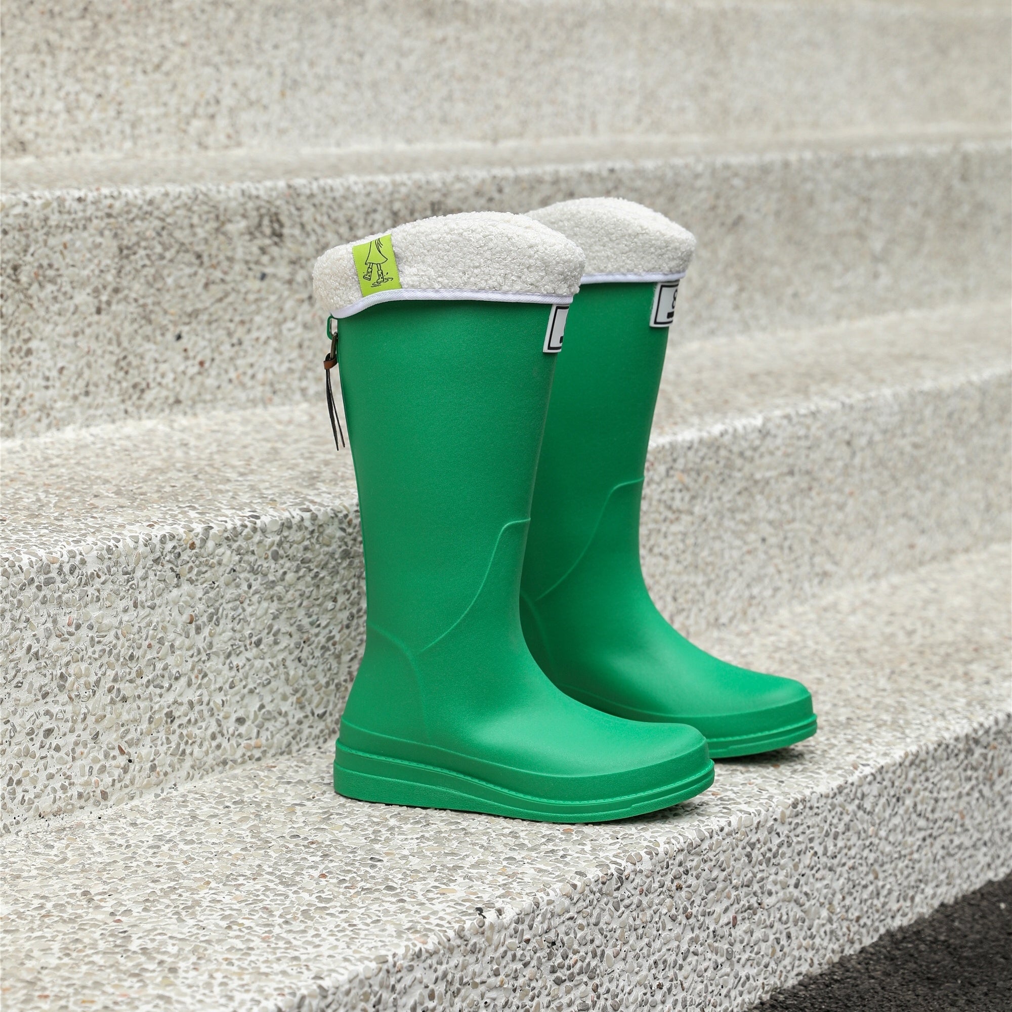Green Fleece Liner Rain Boots Waterproof Slip On Anti Slip High Boots