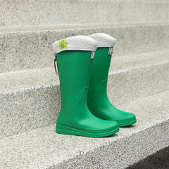 Green Fleece Liner Rain Boots Waterproof Slip On Anti Slip High Boots
