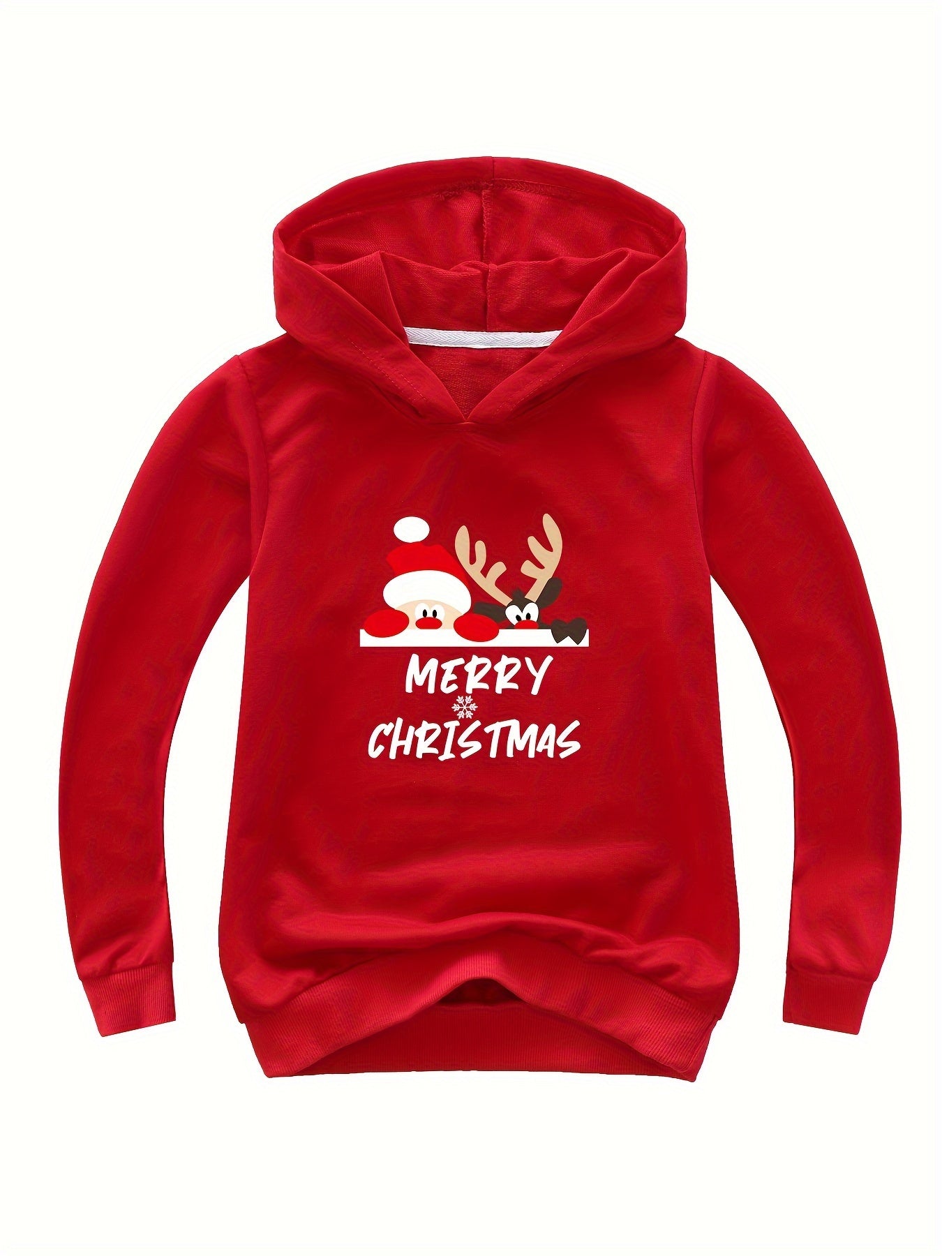 Reindeer Print Hoodie Casual Sweatshirt Girls Christmas