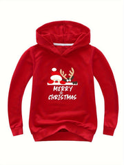 Reindeer Print Hoodie Casual Sweatshirt Girls Christmas
