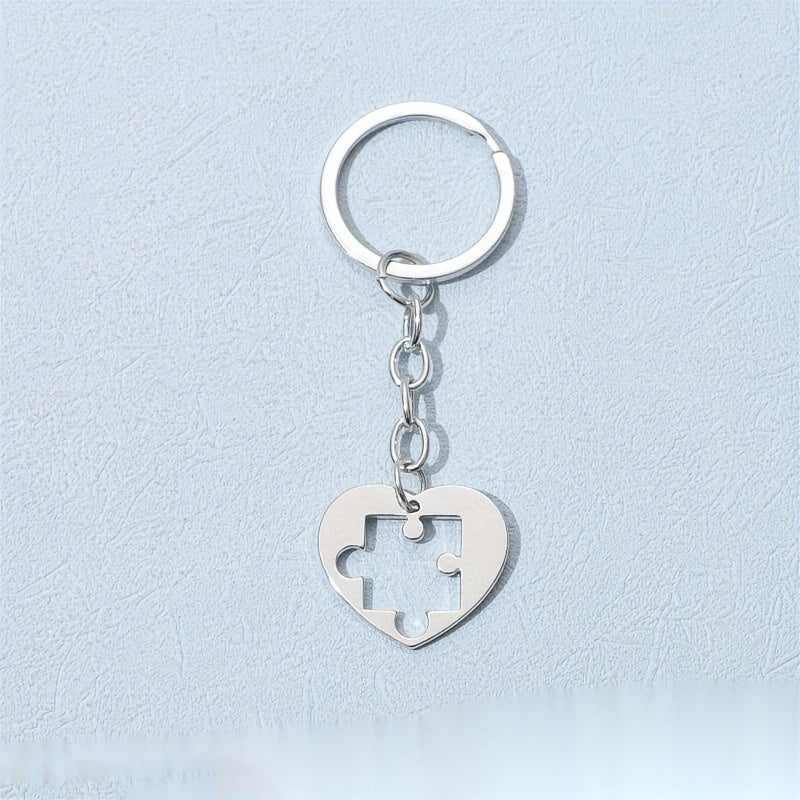 Love Heart Puzzle Keychain Couple Stainless Steel Keychain