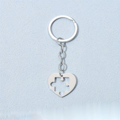 Love Heart Puzzle Keychain Couple Stainless Steel Keychain