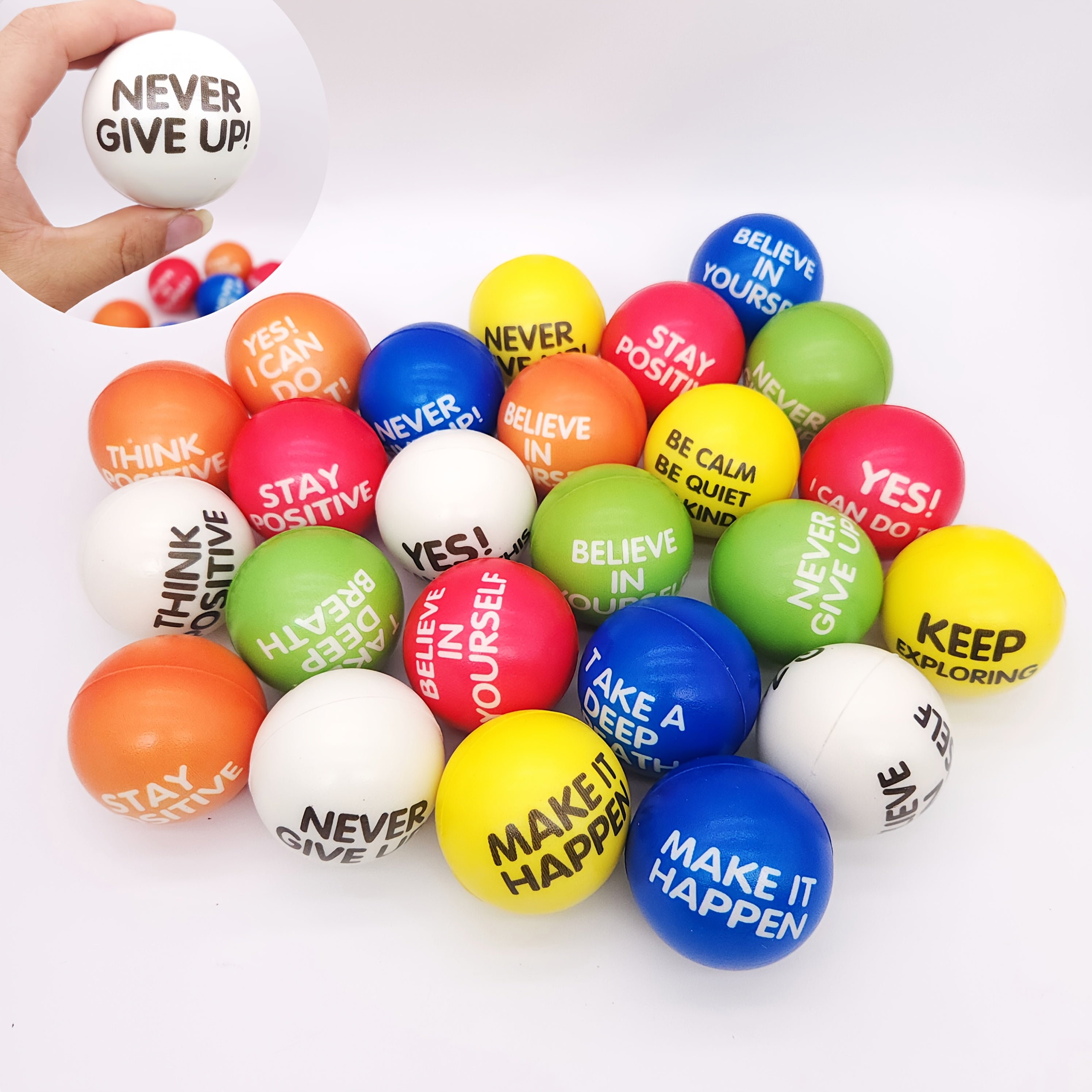 24 Pack 6" Inspirational Slogan Sponge Balls for Team Building & Relaxation