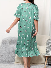  Panda & Star Print Ruffle Trim Sleep Dress