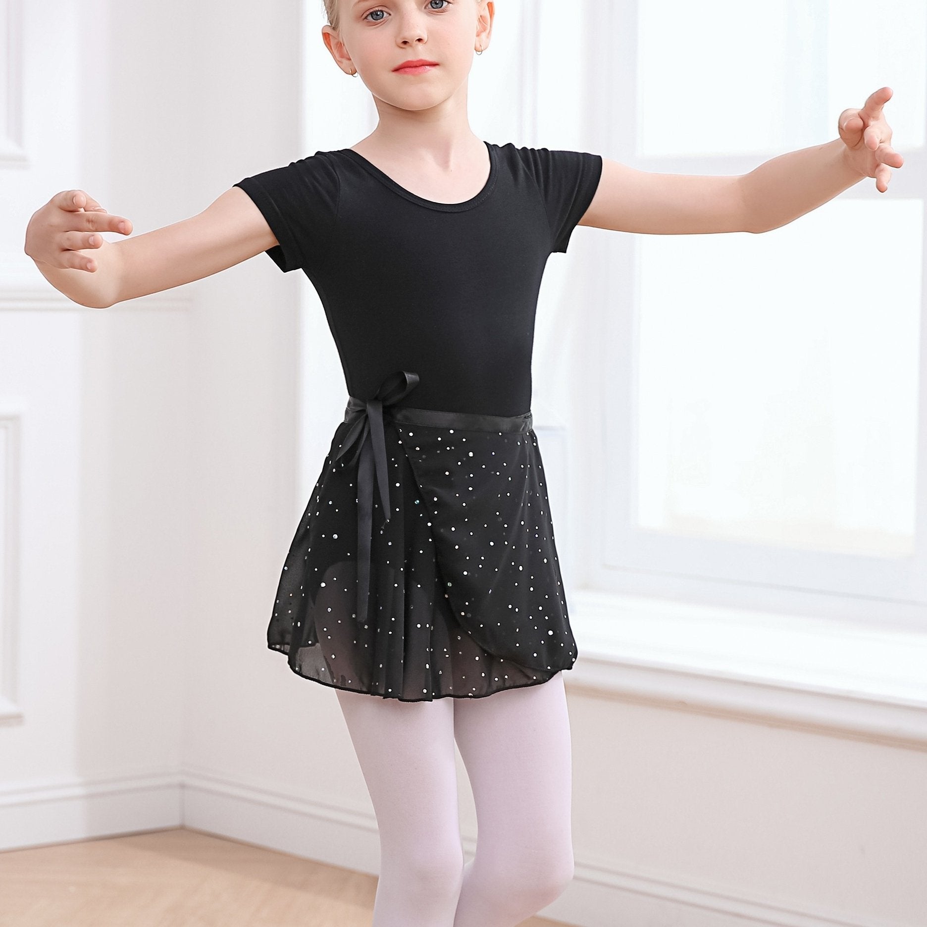 Girl's Ballet Leotards Sleeveless Dancing Suit With Sequin Exercise Skirt