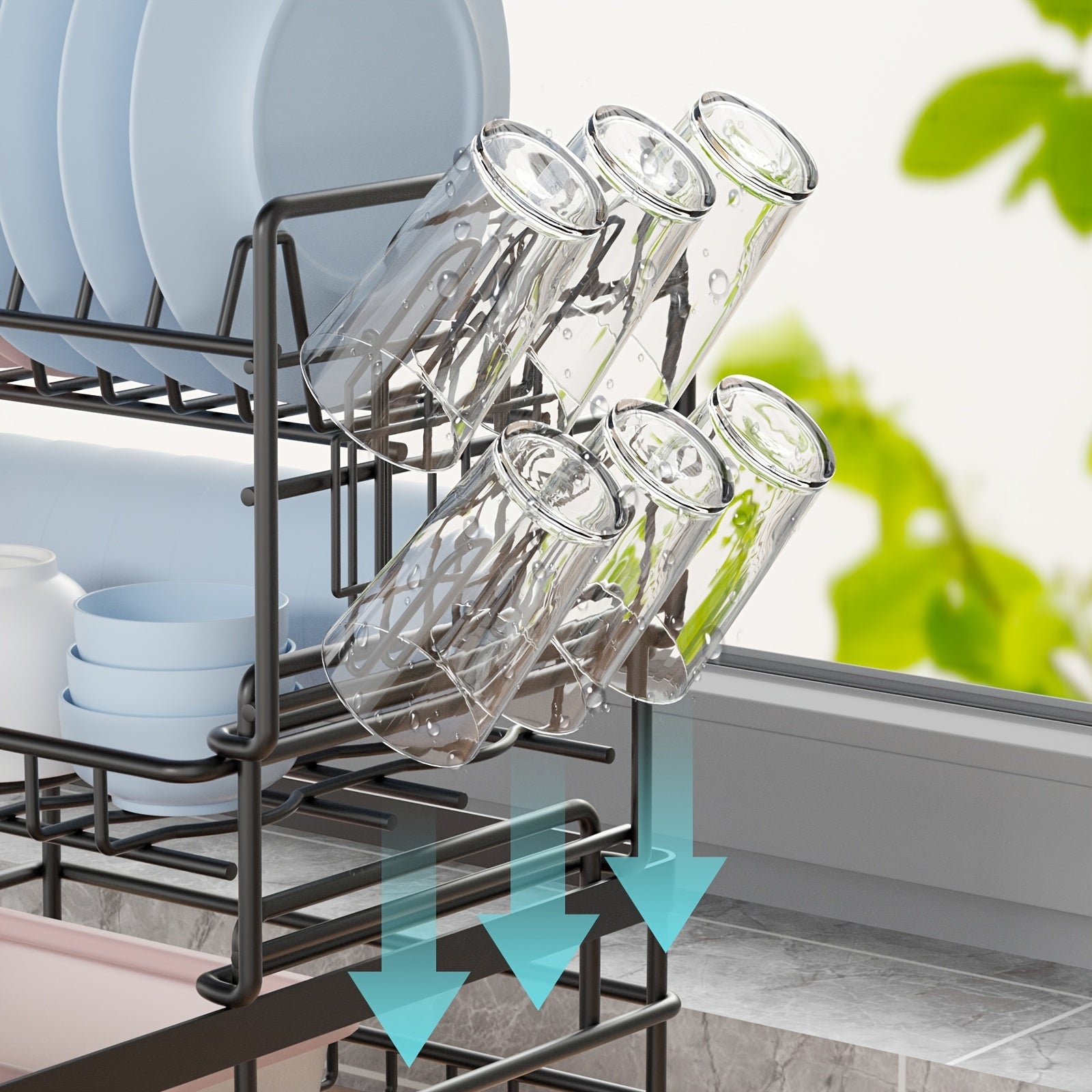 3 Tier Dish Drying Rack with Utensil Holder & Tray