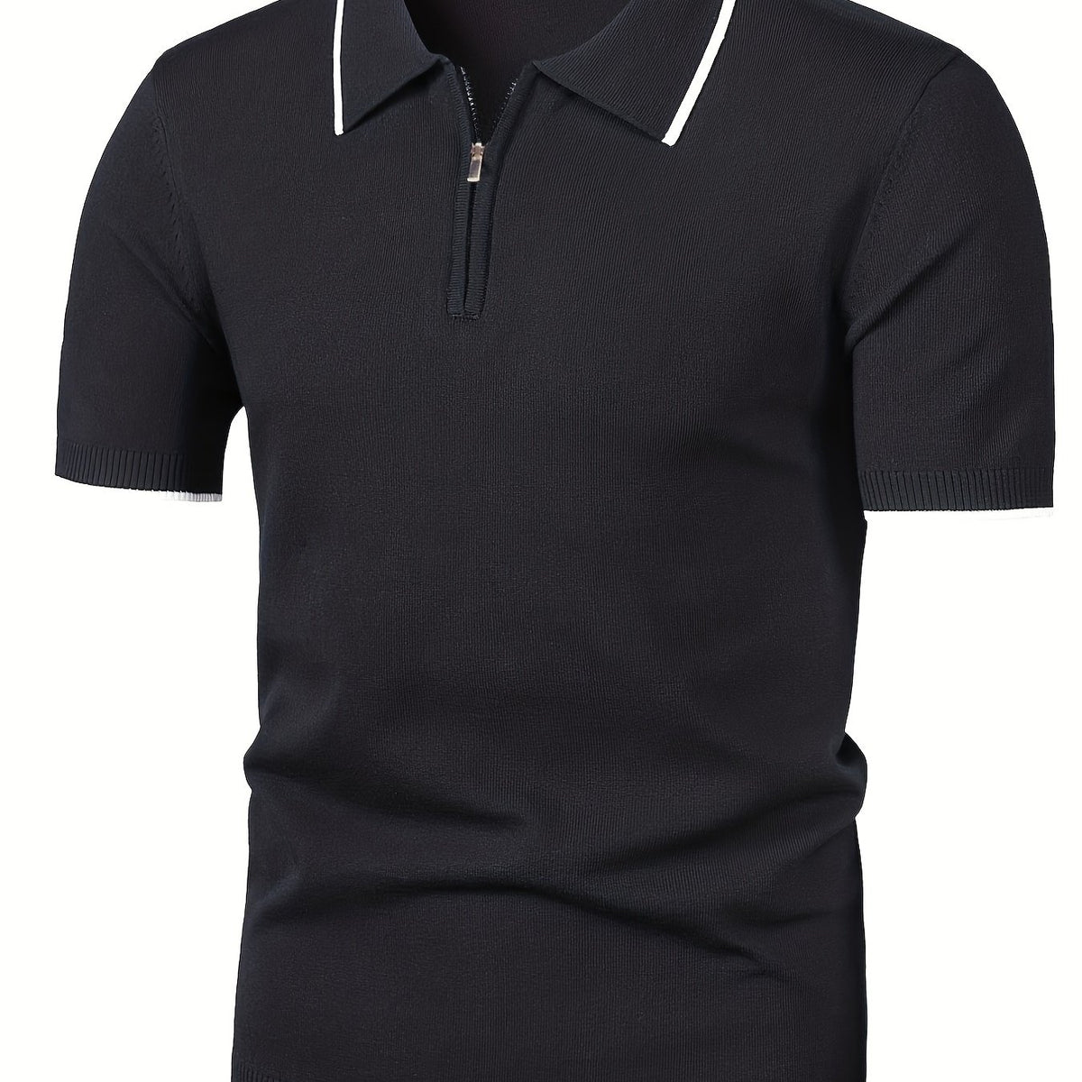 Breathable Polo Collar Sweater Men's Casual Knit Zip Up Short S