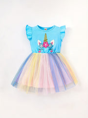 Toddler Girls Unicorn Embroidery Mesh Dress