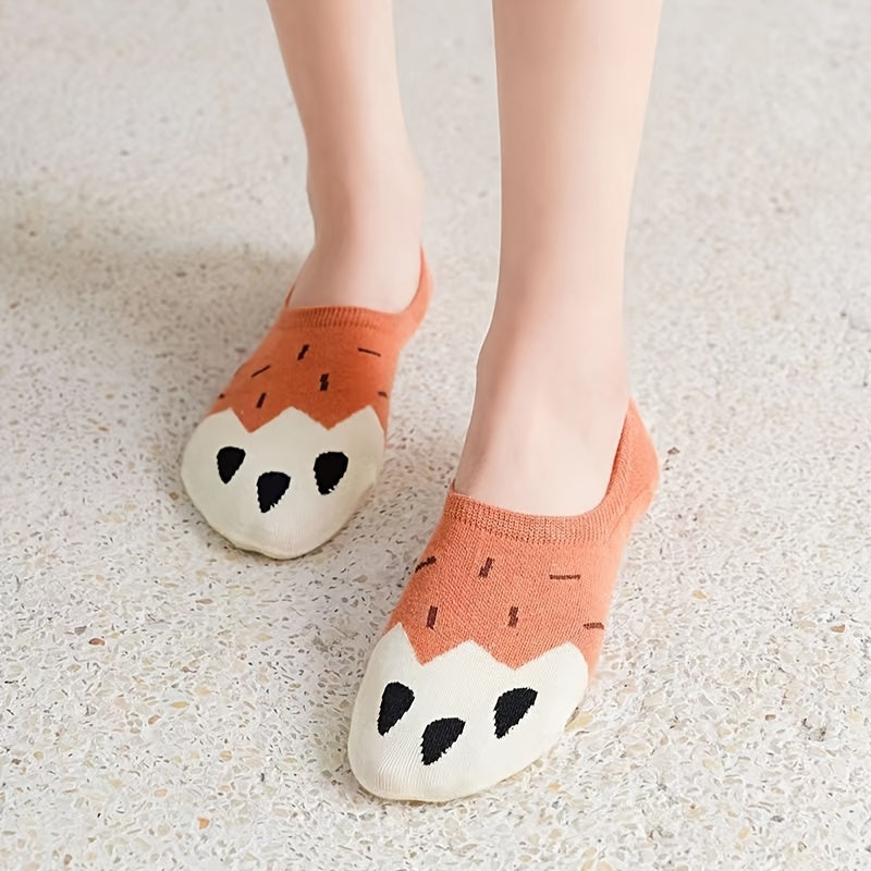 5 Pairs Cat Claw Invisible Socks Cartoon Non drop Women's Stocking