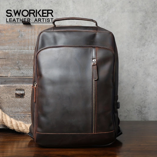 Vintage Leather Backpack Men's Large Capacity Computer Bag