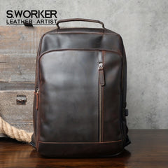 Vintage Leather Backpack Men's Large Capacity Computer Bag