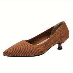 Women's Rib Knit High Heels Pointed Toe Kitten Heeled Solid High Heels