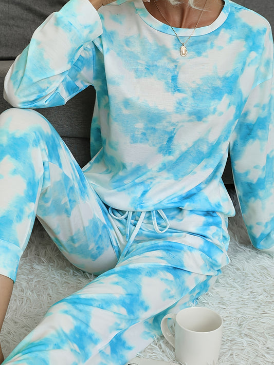 Tie Dye Print Lounge Set Long Sleeve Top & Pants
