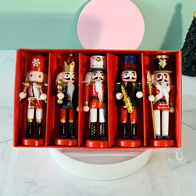 Set of 5 Wooden Soldier Christmas Nutcracker Ornaments