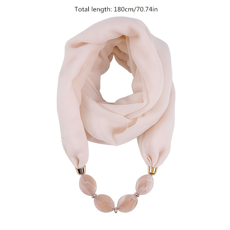 Soft Cotton Linen Scarf Necklace Pendant Solid Bead Scarf