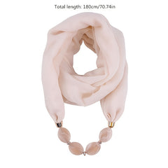 Soft Cotton Linen Scarf Necklace Pendant Solid Bead Scarf