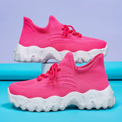 Thick Sole Running Shoes Lace Up Mesh Breathable Sneakers
