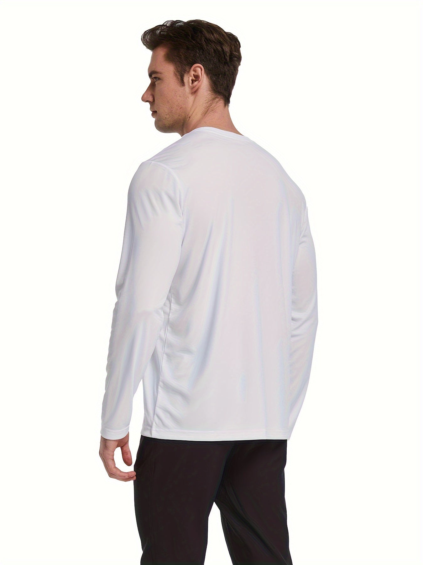2pcs Men's Solid Crew Neck Long Sleeve Active UPF50 T shirt Tee