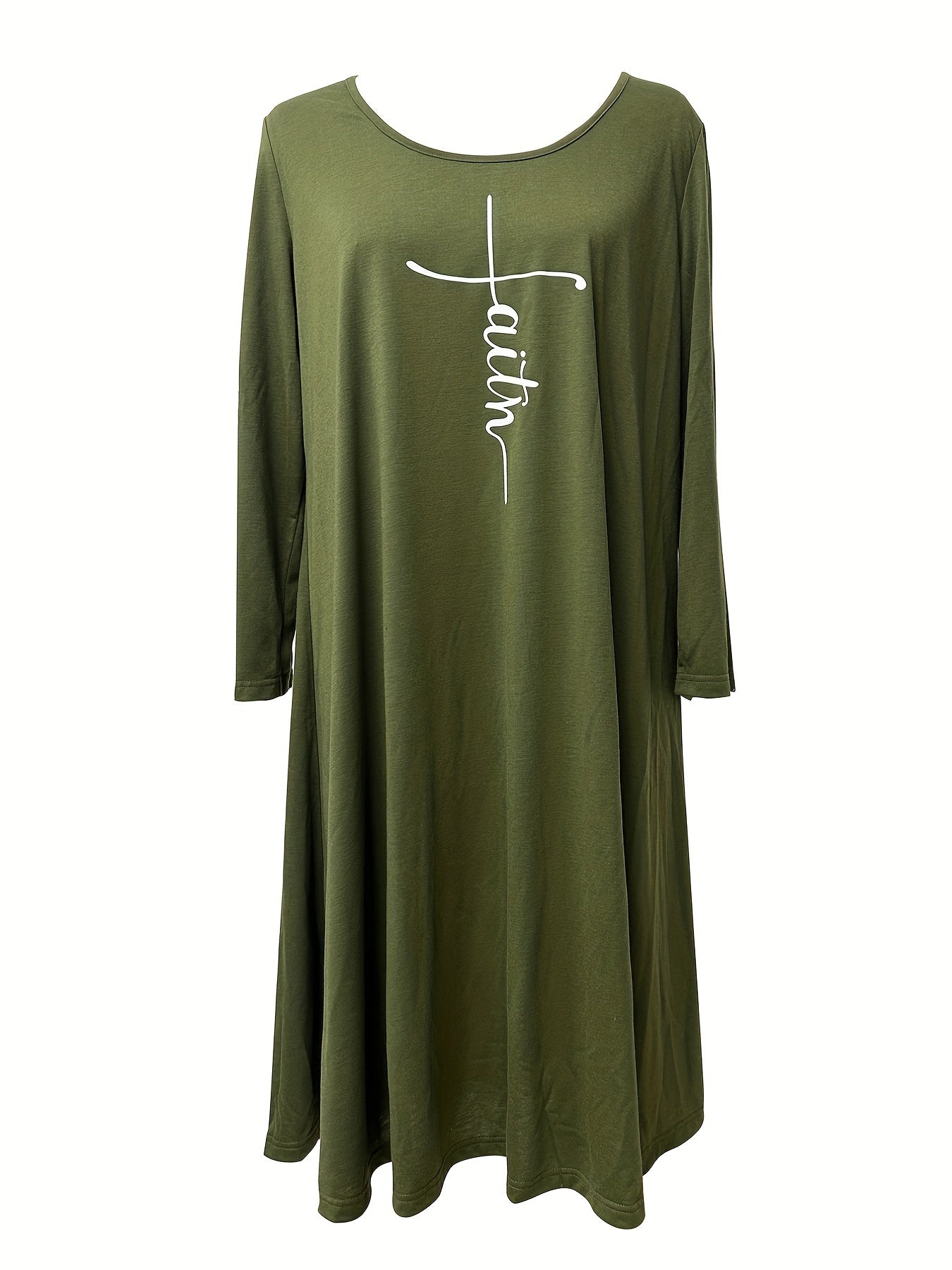 Women's Plus Letter Print Long Sleeve Casual Dress