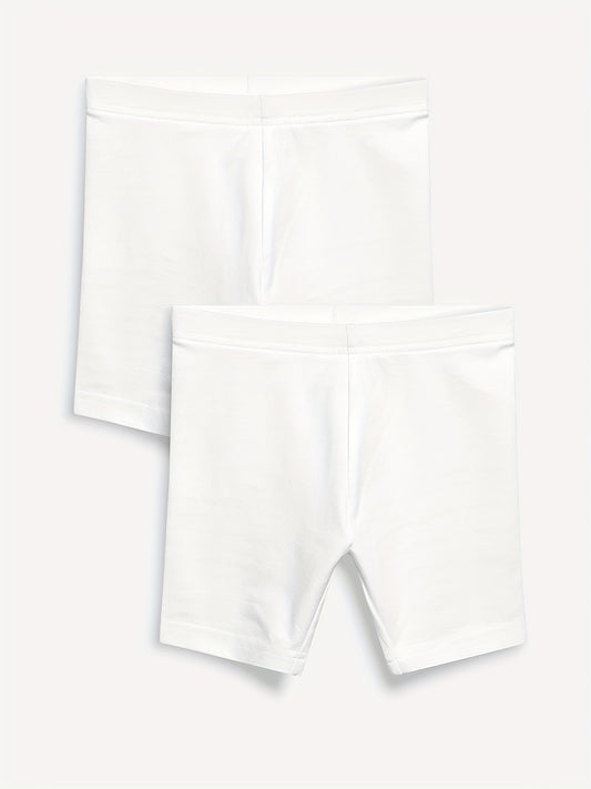 2pcs Toddler Girls Solid Elastic Waist Casual Biker Shorts