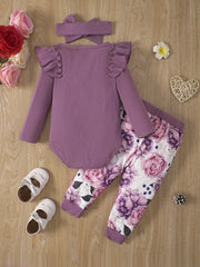 Baby Girl's Triangle Romper Floral Print Trousers Set