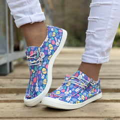 Women's Rabbit & Eggs Print Canvas Shoes Low Top Lace Up Round Toe Walking Shoes