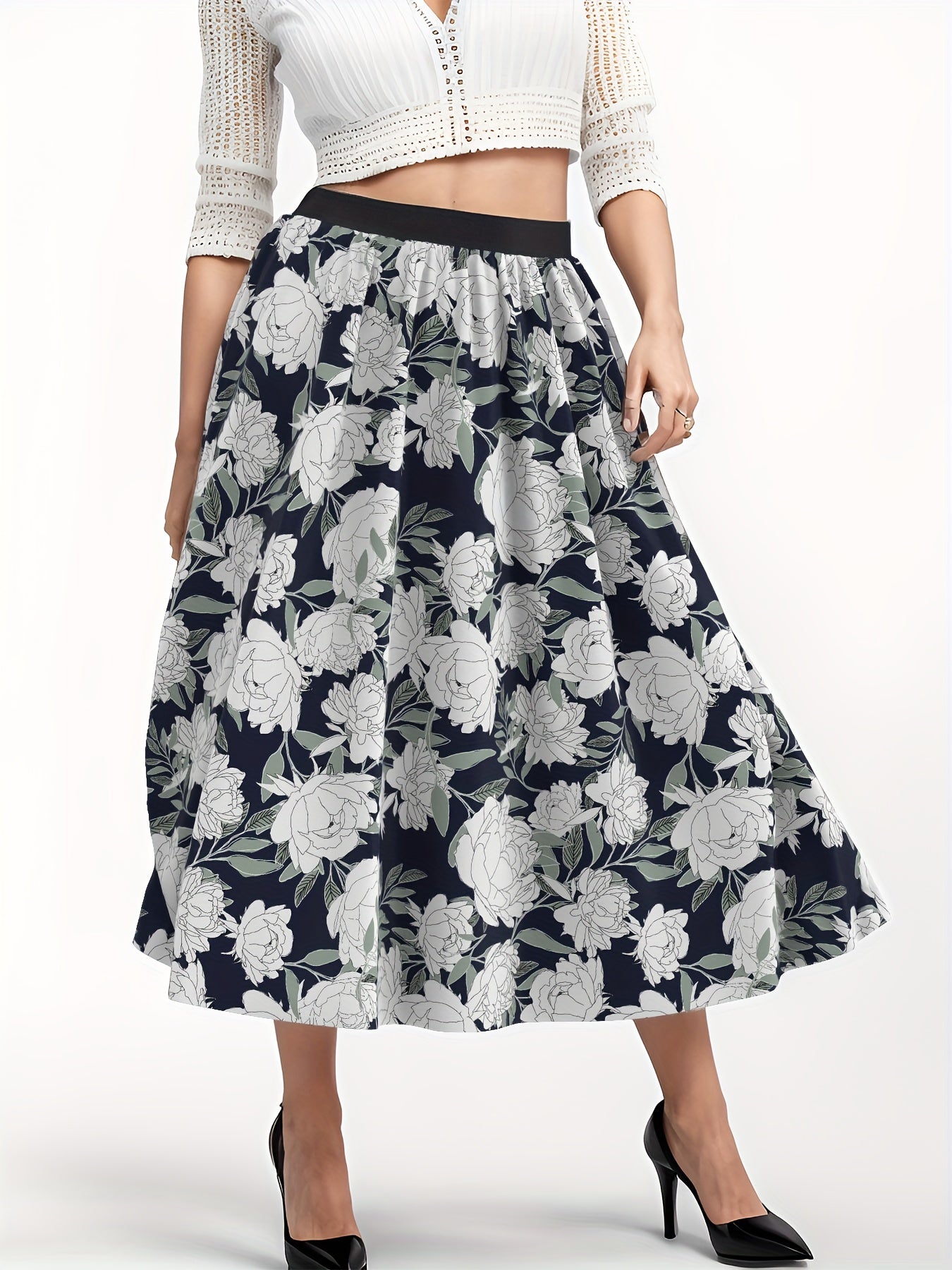  Casual Skirt Women's Floral Print High Rise Maxi Skirt