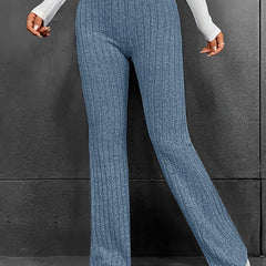 Plus Size Solid Ribbed High Rise Stretch Trousers