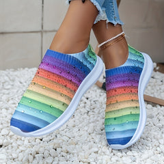 Rhinestone Decor Woven Slip-On Sneakers - Lightweight & Comfortable