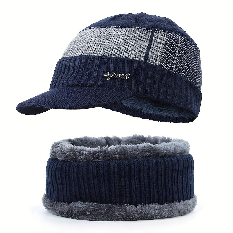 Winter Knit Cap & Scarf Set Warm Knitted Hat For Men And Women