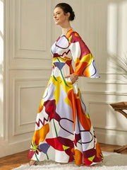  Abstract Print Maxi Dress With Pockets