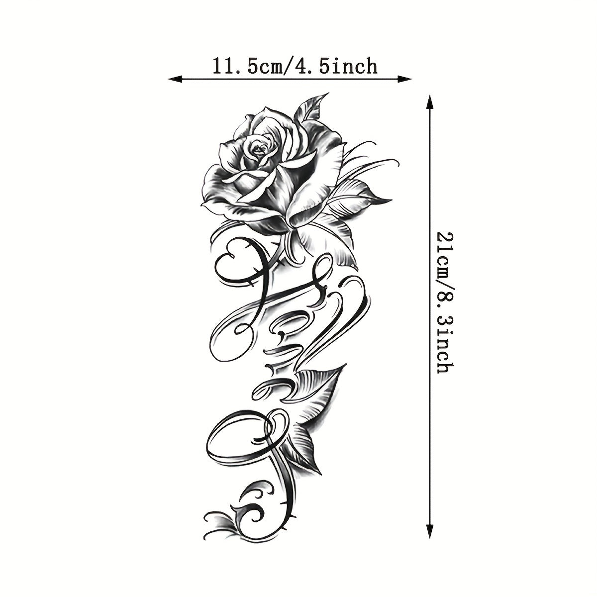 Temporary Tattoo Rose and Letter Waterproof Body Art