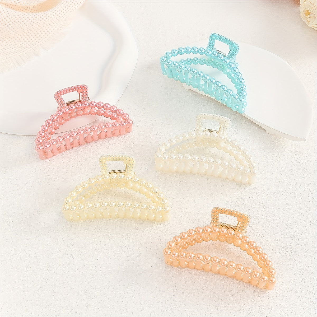 5pcs Beaded Hair Claw Clip Jelly Nonslip Ponytail Holder Shark Claw