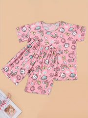  Cat & Strawberry & Rainbow Print Pajama Set