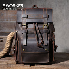 Leather Vintage Backpack For Men Travel Backpacks Large Capacity Backpack