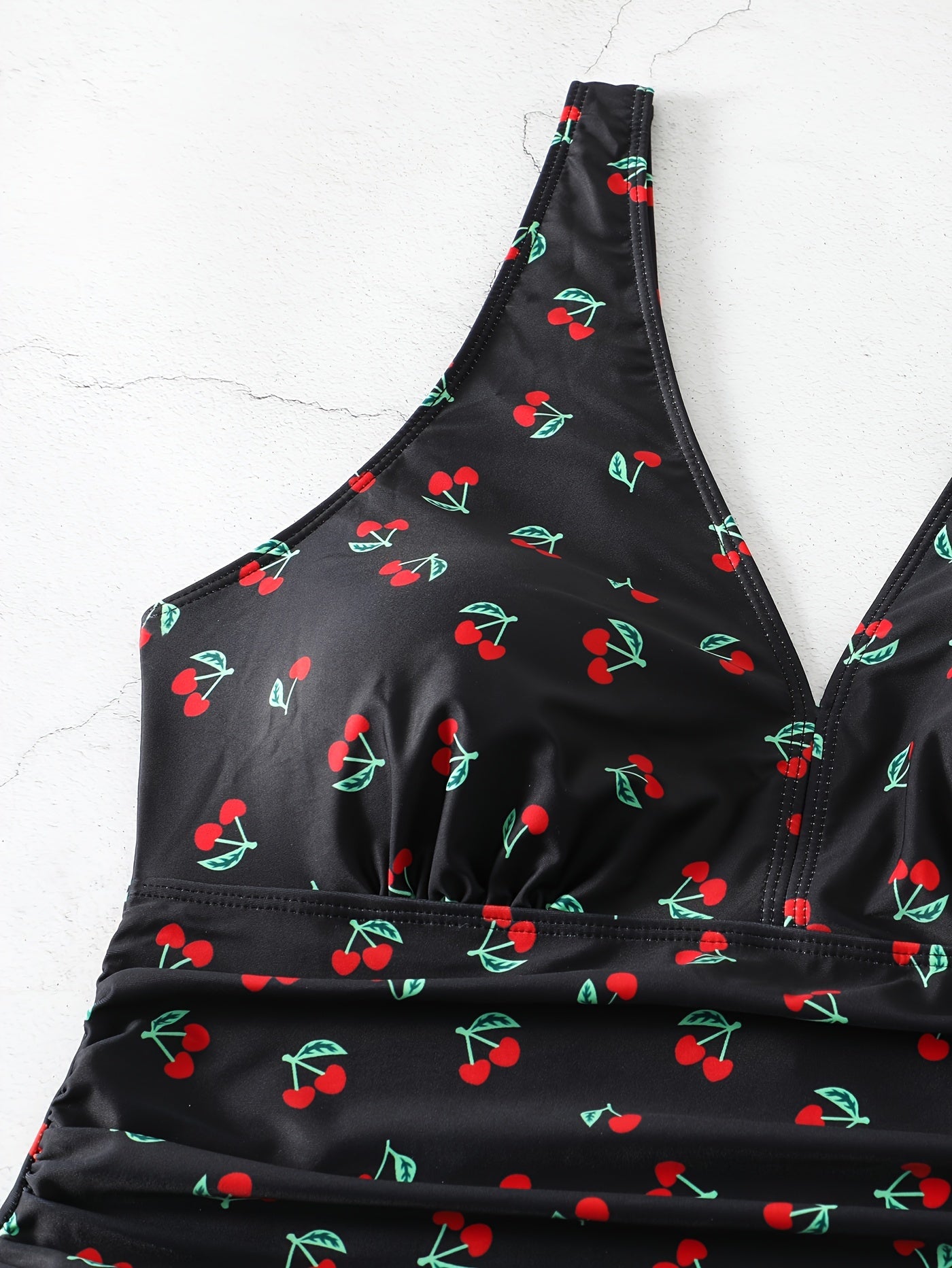  Swimsuit Women's Plus Cherry Print Ruched Tummy Control Skirted