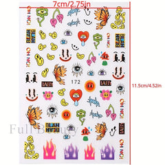 Evil Eye Snake Heart Nail Art Stickers 3D Self Adhesive Flame Animal Nail Decals