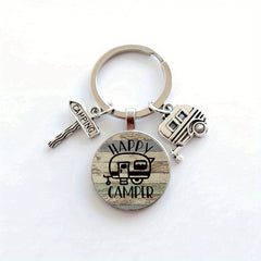 Camping Car Keychain I Love Camping Trailer Sign Tag Holiday Memorial Gift Men