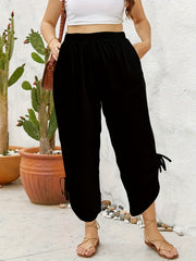 Women's Plus Size High Rise Knot Side Pants With Pockets