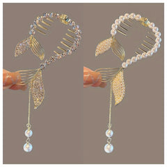 Rhinestone Faux Pearl Banana Clip Hair Accessory with Tassel