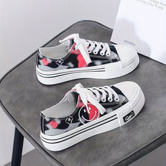 Women's Smiley Face Canvas Sneakers Lace Up Skate Shoes